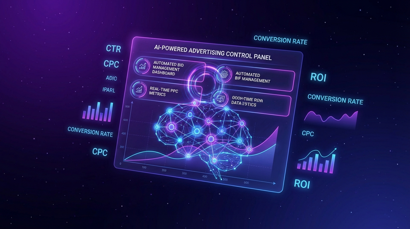 AI-powered advertising control panel with automated bid management and real-time PPC metrics